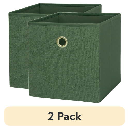 (2 pack) Mainstays Collapsible Fabric Cube Storage Bin, Green Boucle