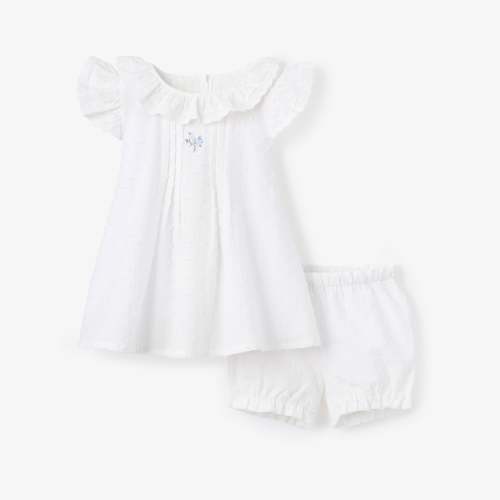 Swiss Dot Pintucked Dress w/ Rose Embroidery – Elegant Baby