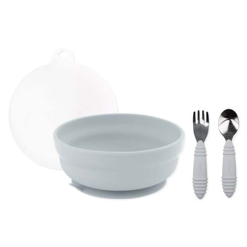 Grip Bowl Essential 4-Piece Mealtime Set: Gray