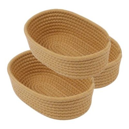 REGALWOVEN Odorless Cotton Rope Handcrafted Compact Size Multiple Use Open Storage Bins 3 Packs Camel 9.1*5.1*2.8in