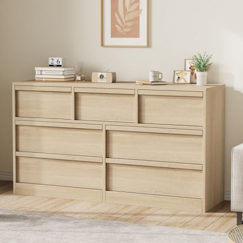 Garvee 7 Drawer Dresser for Bedroom, Wooden Double Dresser Organizer with Storage, Modern Chest of Drawers for Bedroom, Living Room, Nursery