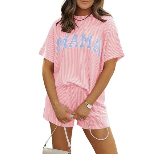 MARZXIN Women 2 Piece Shorts Set 2026 Casual Summer Cruise Outfits Ribbed Loose Short Sleeve Pocket Matching Lounge Sets