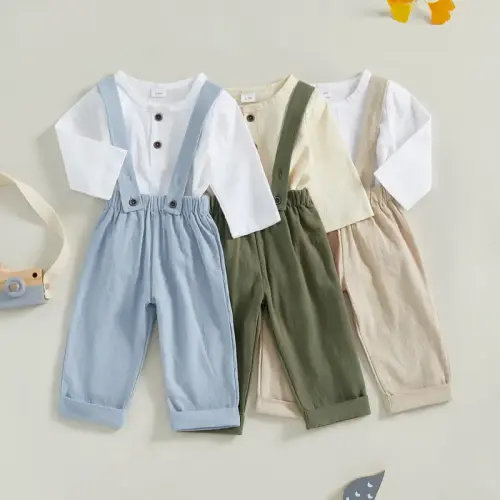 Toddler Baby Boy Fall Winter Clothes Solid Button Romper + Suspender - TikTok Shop