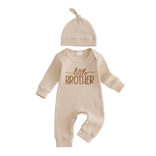 allshope Newborn Baby Boy Fall Outfit Romper Lil Bro Embroidery Long Sleeve Jumpsuit Bodysuit Infant Winter Clothes