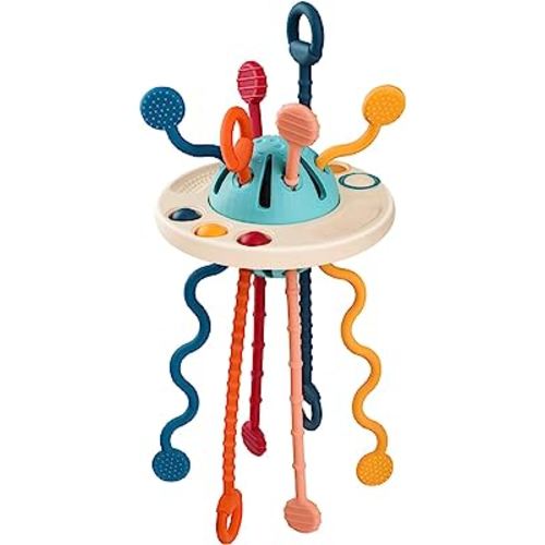 Baby Montessori Toys for 6-12 12-18 Months, Food Grade Silicone Pull String Toys for 1 Year Old, Travel Toys Sensory Toys for Toddlers, Gift for Boys & Girls 8 9 10 Months