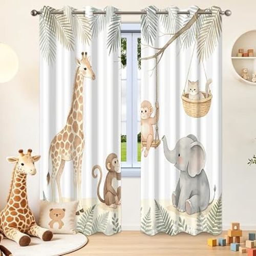 Safari Animal Blackout Curtains 84x62 Inch 2 Panels