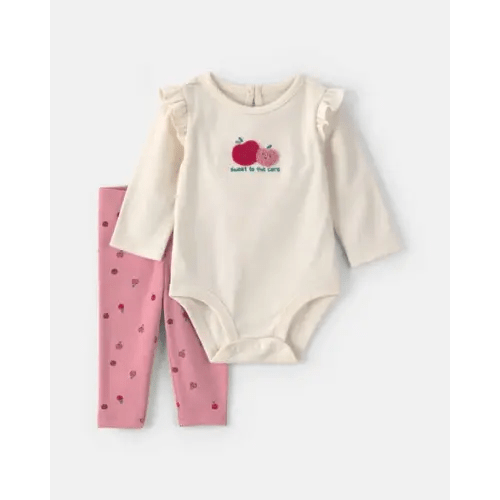 Baby Girl 2-Piece Apple Long-Sleeve Bodysuit & Pant Set - Cream/Pink | Carter's