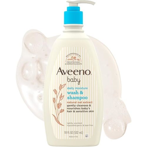 Aveeno Baby Daily Moisture Wash & Shampoo, Tear-Free, 18 fl. oz