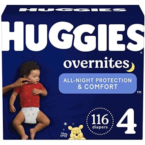 Overnight Diapers Size 4 (22-37 lbs), 116 Ct, Huggies Overnites Nighttime Baby Diapers
