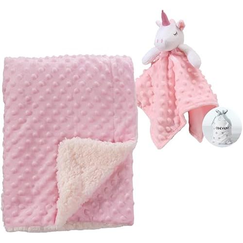 CREVENT Soft Cozy Baby Blankets for Boys Girls + Security Blanket, Set with a Gift Bag Newborn Essentials (Pink)