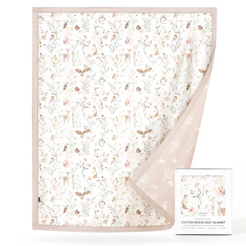 GRSSDER Cotton Muslin Quilt Blanket - Silky Soft and Breathable Kids' Throw Blanket, Oversized Muslin Blankets for Newborns, Toddlers & Kids, 6 Layers Reversible Design for All Seasons, 55" x 69"