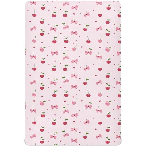 STAYTOP Cherry and Bow Baby Crib Sheets for Boys Girls, Fitted Crib Sheet for Standard Crib and Toddler Mattress, Super Soft Microfiber Baby Sheet 52×28×9in