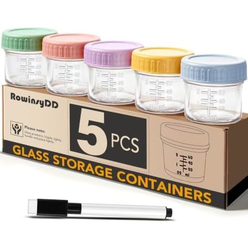 5 Pack Baby Food Containers, 4 oz Glass Baby Food Jars with Lids