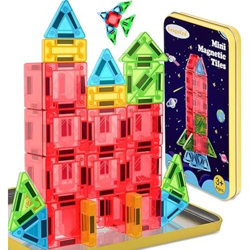 Magnetic Tiles Magnetic Blocks Building Toy: Portable Mini Magnetic Tiles Travel Set 32 Pieces Montessori Toys Birthday Gift for Kids Girls and Boys Ages 3-12 Years Old Preschool Classroom Must Haves