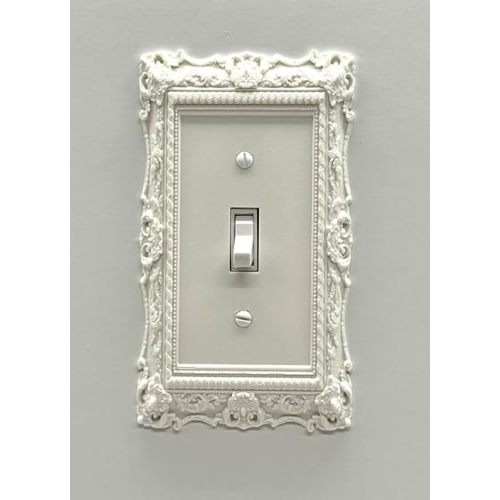 Victorian Light Switch Plate Cover, Vintage Frame Style for Toggle, Rocker & Outlet, Black Hardware Included #2 (White, Toggle)