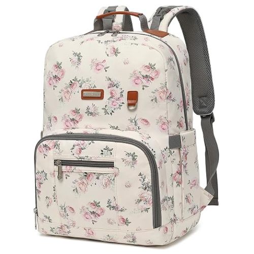Diaper Bag Backpack, Large Baby Nappy Bags with Portable Changing Pad for Boys and GirlsMultifunction Travel Baby Bag for Moms Dads, Shower Gifts Waterproof and Stylish，Flower Beige