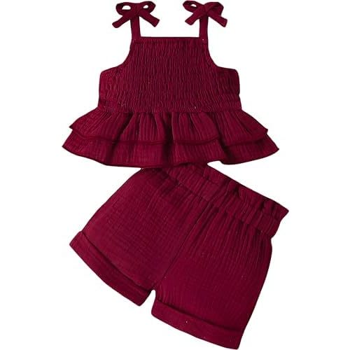 VARMILO Toddler Girls Short Sets,Single Shoulder Ruffle Tank Top and Floral Bow Shorts Set for Summer Casual Wear