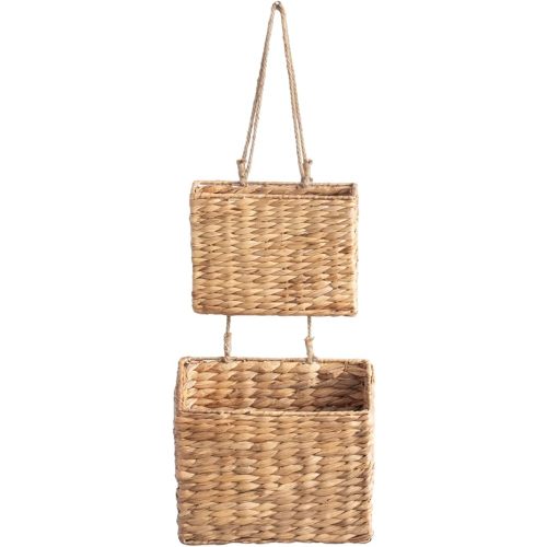 YAHUAN Woven Water Hyacinth Hanging Basket 2-Tiered Storage Baskets Hanging Organizer Hanging Wall Basket for Home,Pantry,Garden, Office Organization (Water Hyacinth)