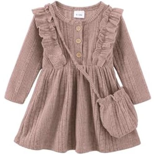 Kucnuzki Baby Girl Dress Toddler Girl Clothes Long Sleeve Ruffle Dress Fall Winter Casual Dresses Cute Outfits for Kids
