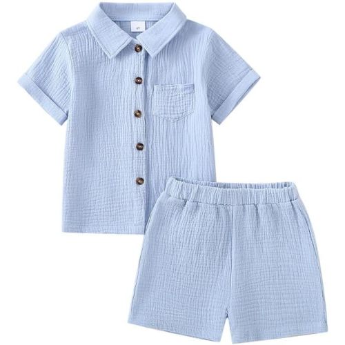 Baby Boys Summer Clothes Toddler Boys Button-down Shirt Tops + Shorts Outfit 2PCS 6 Months-7 Years