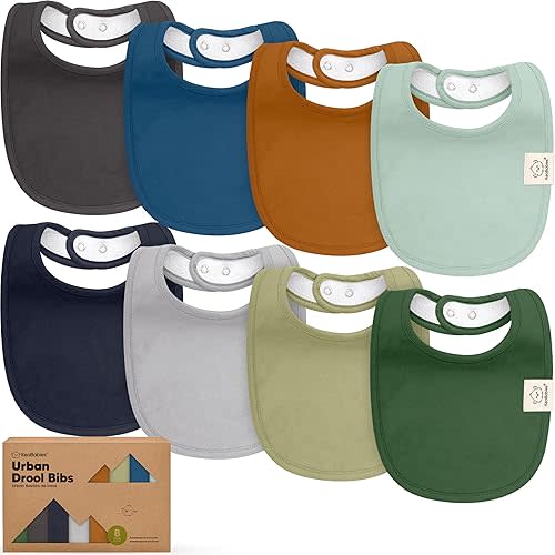 8-Pack Organic Baby Bibs for Boys, Girls - Soft Cotton Drooling and Teething Bibs for Baby Girl & Boy, Extra Absorbent, Easy to Clean & Put On for Toddler, Newborn, Infant 0-24 Months (Hunter)