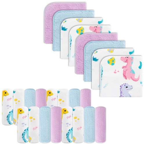 softan Baby Washcloths, 24Pack Baby Wash Cloths Extra Soft & Ultra Absorbent, Baby Towels and Washcloths Face Towel Unisex for Boys Girls Body, Washclothes Gentle on Sensitive Skin, 9x9 Flamingos