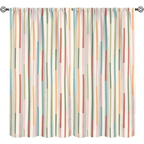 Pinstripe Curtains, Colorful Abstract Stripes Line Print Window Treatments, Rod Pocket Thermal Insulated Drapes 2 Panel Sets for Bedroom Living Room, 42" W X 45" L【Decor】
