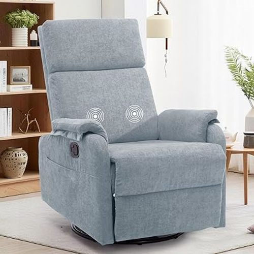 Korser Swivel Rocking Recliner with Massage, Small Glider Chair for Nursery, Modern-Designed Armrests Chair for Adults Living Room, Chenille, Blue