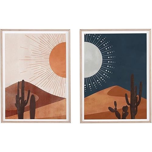 Sun and Moon Cactus Desert Landscape Art Decor Cactus Wall Art Decor - Desert Landscape Art Southwest Western Joshua Tree Pictures Print, Boho Wall Decor 16x24 inch Unframed Home Bedroom Decoration