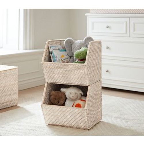 Quinn White Washed Stackable Bins, Set of 2