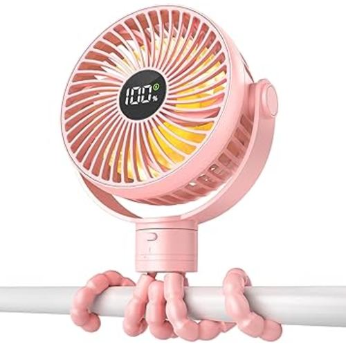 Portable Stroller Fan, 4000mAh Rechargeable Clip on Baby Fan 25H Battery Life, Head Detachable 360° Rotate Mini Fans, 4 Speed Personal Fans with Night Light for Car Seat Crib Bike Treadmill