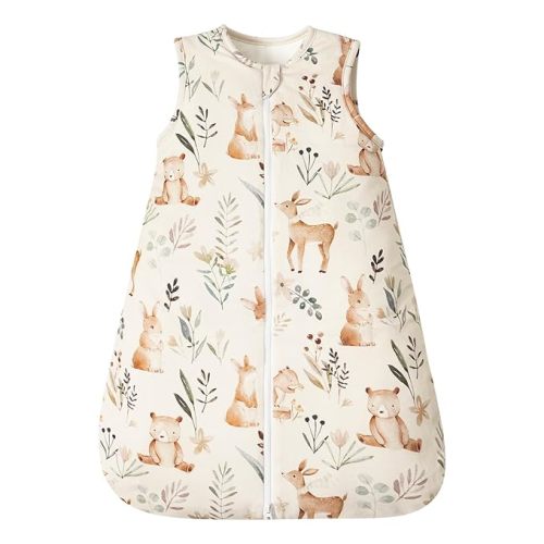 PHF 100% Cotton Baby Sleep Sack 0-6 Months, 2.5 TOG Winter Baby Wearable Blanket with 2-Way Zipper, Warm Comfy Quilted Sleeping Bags, Infant Sleeping Sack for Newborn Boys, Small Size, Woodland