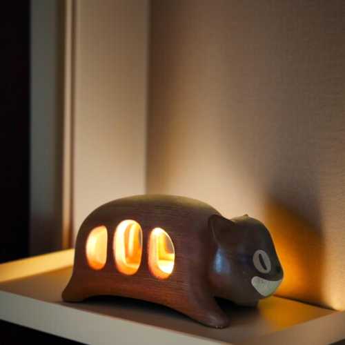 Solid-Wood Night Light Bus Hand-Carved Handcrafted Totoro-Inspired Ebony Wooden Lamp Kids Room Nursery Decor