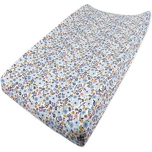 HonestBaby Girls Organic Cotton Changing Pad Cover, Fall Floral Purple, One Size