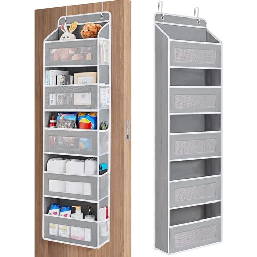 JARLINK Over The Door Organizer Storage, 5 Shelf Hanging Door Organizer with 5 Large Capacity Pockets, Anti Tilt 44 lb Load Behind Door Storage for Bedroom, Bathroom, Pantry, Nursery, (Grey)