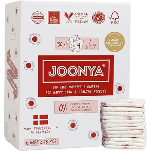 Joonya Baby Diapers, Size 5 XL (26-40 lb) - 6 Bags of 23 (138) - New Range - NonToxic, Eco-Friendly, Ultra Slim, Overnight Use - Made in Denmark