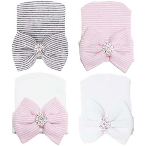 Newborn Baby Girl Hats with Bow No Scratch Cotton Toddler Infant Hat Beanie Caps Soft Newborn Hospital Hat 0-3 Months