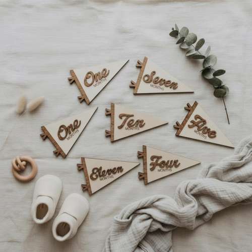 Flag Milestone | pennant Birth Announcement | Modern Milestones | Baby Shower gift | Boho Baby | Wooden Milestone | Newborn | Pregnancy