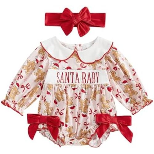 Baby Girl Christmas Outfit Infant Gingerbread Man Bubble Romper Onesie Newborn Xmas Bodysuit Fall Winter Clothes