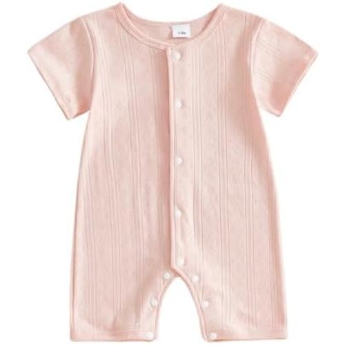 Newborn Baby Girl Boy Short Sleeve Knit Romper Infant Summer Clothes Button Jumpsuit One Piece Outfit
