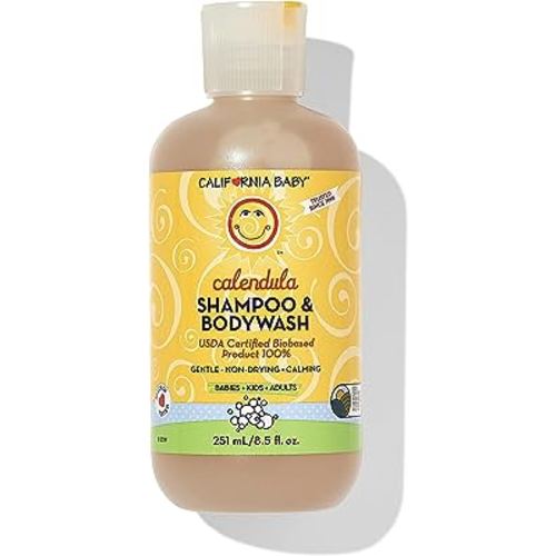 California Baby Calendula Baby Shampoo + Baby Wash | 100% Plant-Based | Soothing Lavender Body Wash Sensitive Skin | Hypoallergenic | 251 mL / 8.5 oz