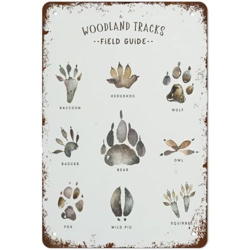 Funny Vintage Metal Tin Sign Forest Field Guide Print Animal Tracks Woodland Animal Paw Prints Boys Art Prints Boys Room Wall Art Suitable For Home And Bar Wall Decor Gift For Women Men 8x12 Inch