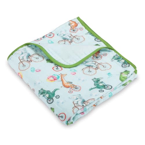 LollyBanks Muslin Baby Blanket, 100% Organic Cotton Baby Quilt | 47 x 47 in, Large Soft 6-Layer Muslin for Receiving, Crib, Stroller, Nursery and Tummy Time (Animal Bike)