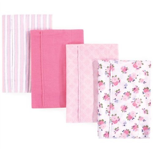 Luvable Friends Basics Baby Boy and Girl Flannel Burp Cloth, 4-Pack, Garden