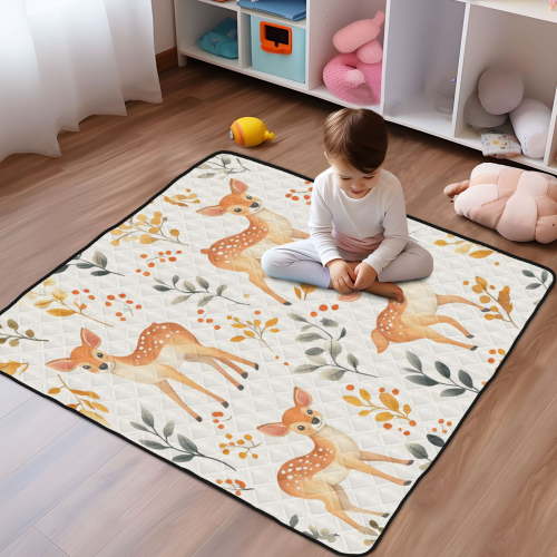 WOBOGO Cute Sika Deer Baby Playmats Extra Large Waterproof Rollable Activity Pads for Toddlers 50×50inch