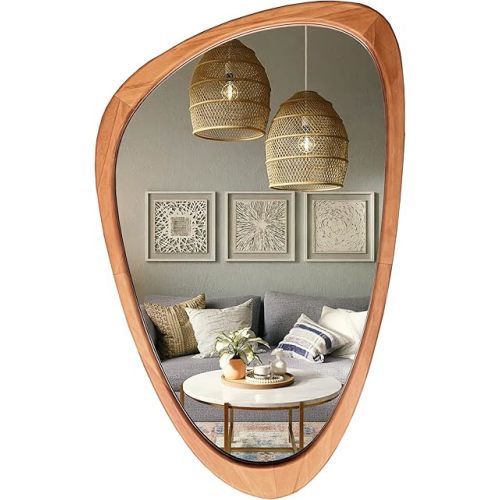 Asymmetrical Mirror, Irregular Wall Mirror, Wall Mirrors Decorative for Bedroom Living Room Entryway Hall, Wood Mirror for mid Century Modern Decor 30" H x 19" W