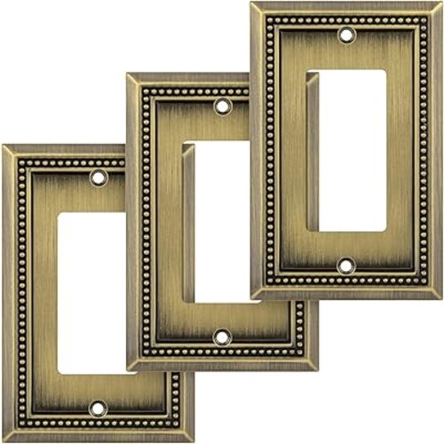 Henne Bery Sunken Pearls Heavy Duty Decorative Wall Plate Switch Plate Outlet Cover (Single Decorator, 3 Pack, Antique Brass)