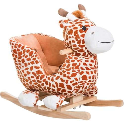 Qaba Kids Plush Ride-On Rocking Horse Toy with Song for 18-36 Months Brown