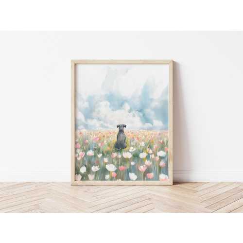 Blue Nose Pit Bull in a Wildflower Field Wall Art Pitbull Mom Gift Dog Lover Decor Nursery Gift Dog Loss Memorial Art