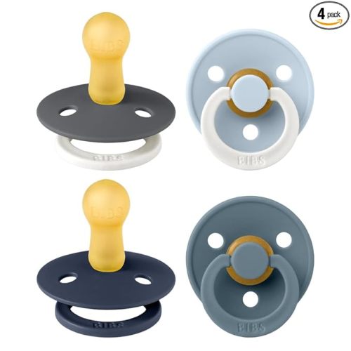 BIBS Colour Soother 4-Pack | BPA Free Dummy Pacifier | Round Nipple | Natural Rubber Latex | Made in Denmark | Size 6-18 Months | Petrol Glow Mix